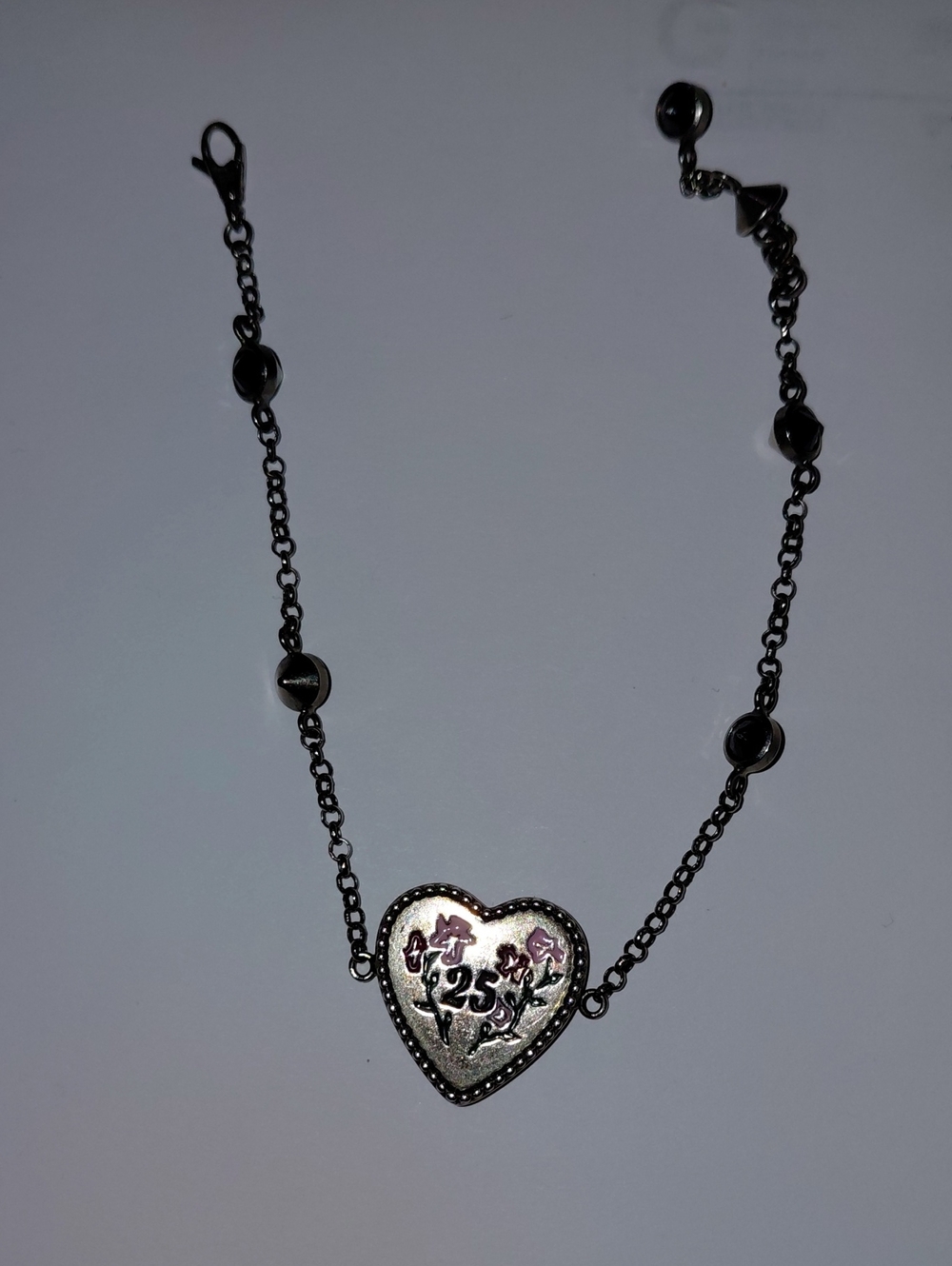 GUCCI Heart Charm (Vintage) '25' Pendant Bracelet in Silver with Pink Accents